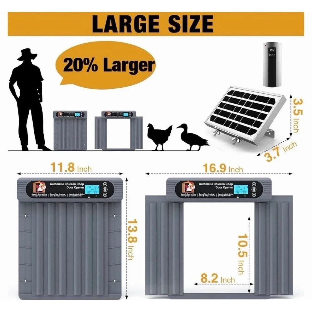 DC & Battery Powered Automatic Chicken Coop Door Opener Light Sensor Timer